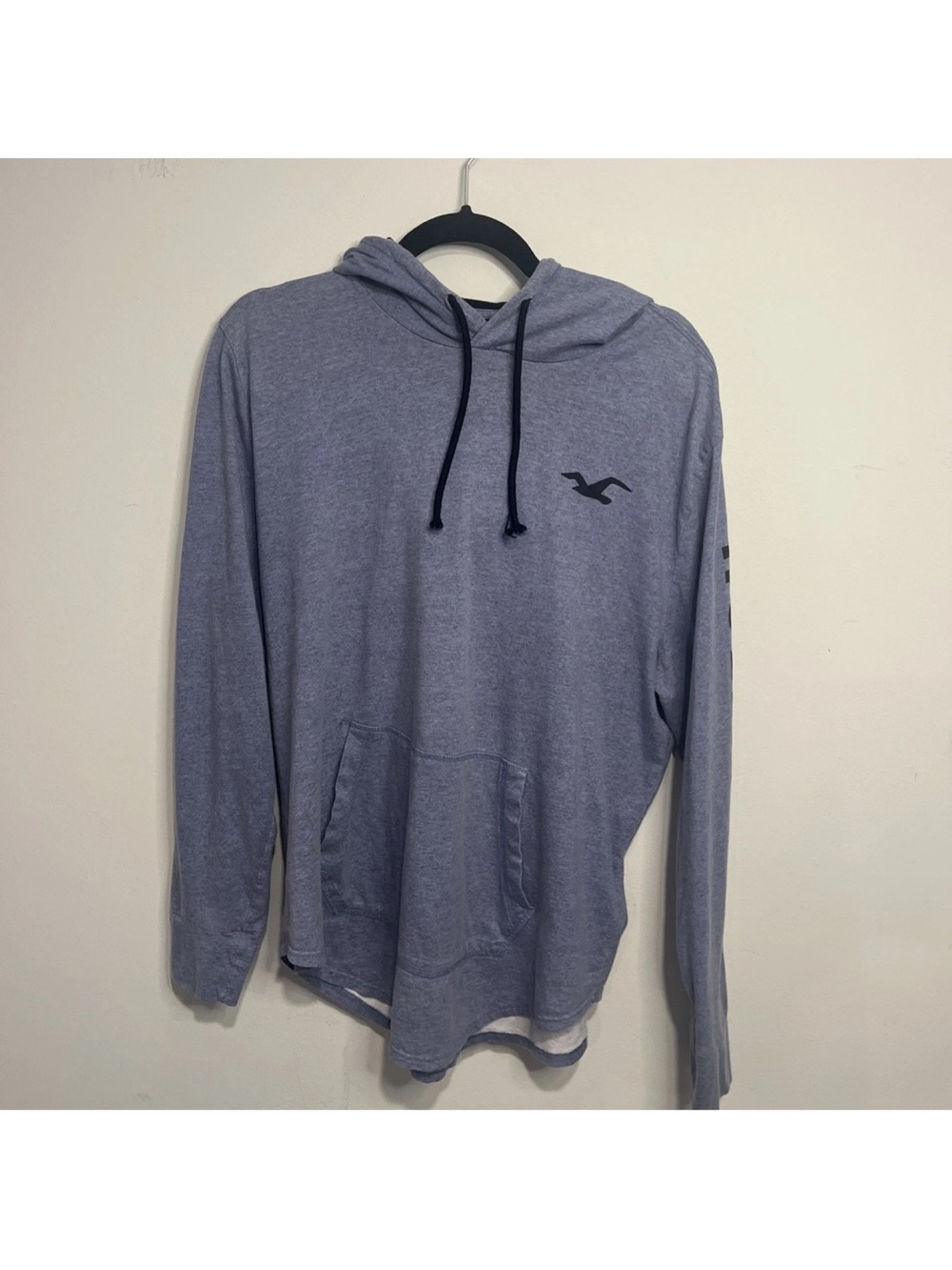 Hollister Men's Lightweight Hooded Pullover - Heather Gray Blue